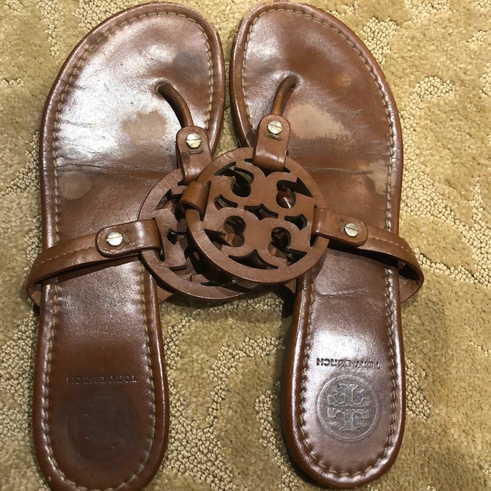 Tory Burch tan Miller leather sandals